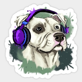 Cute, Dogo Argentino with headphones Sticker